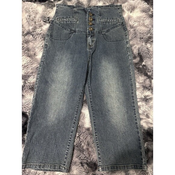 Nique Brand Juniors Capri‎ Jeans Size 5 High Rise Button Straight Leg - Picture 1 of 5